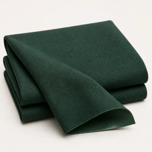 Bottle green D600 PVC-coated utility canvas showing the woven face and coated reverse