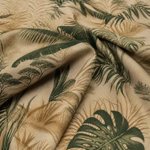 Sand and green printed eco-coated outdoor canvas 150 cm wide and 440 GSM